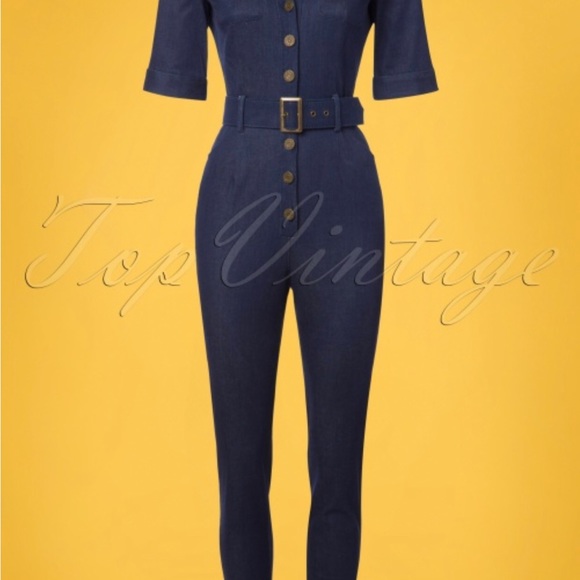 COPY - Uk16 USA12 Collectif Jumpsuit denim slight stretch - Picture 4 of 4